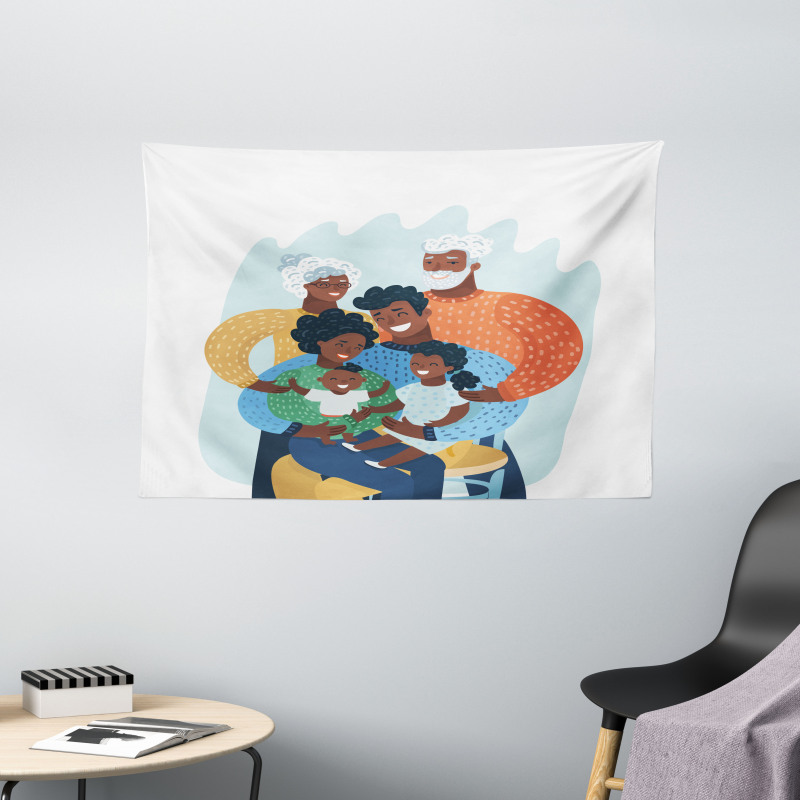 Happy Family Scene Wide Tapestry