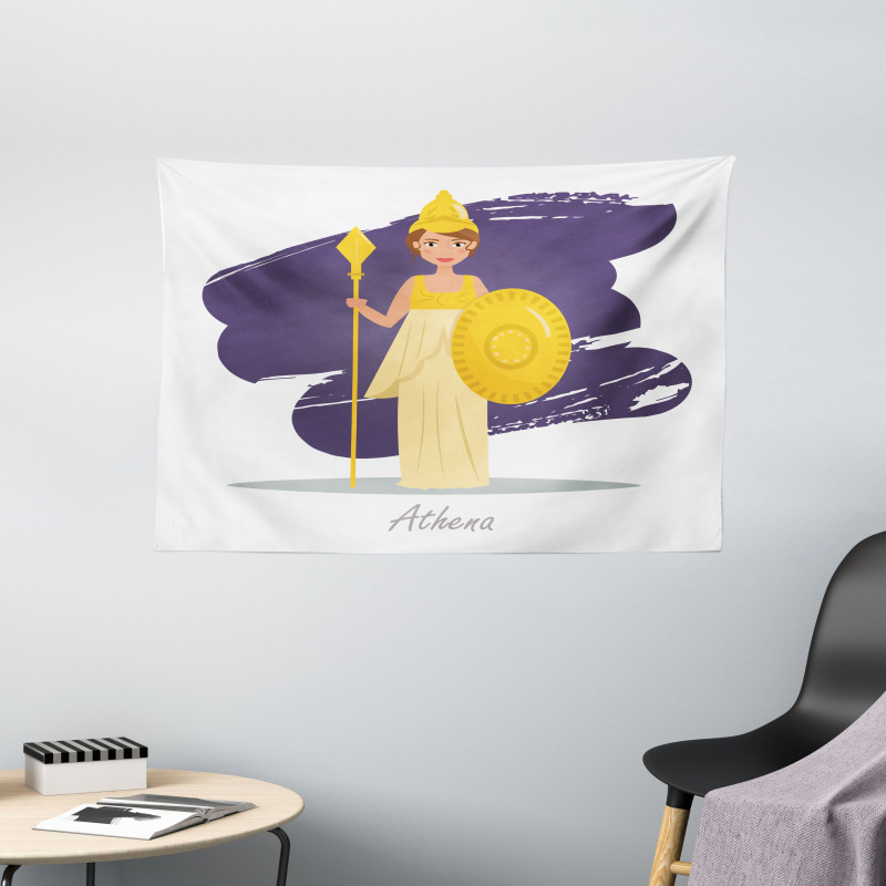 Calligraphic Lady in Armour Wide Tapestry