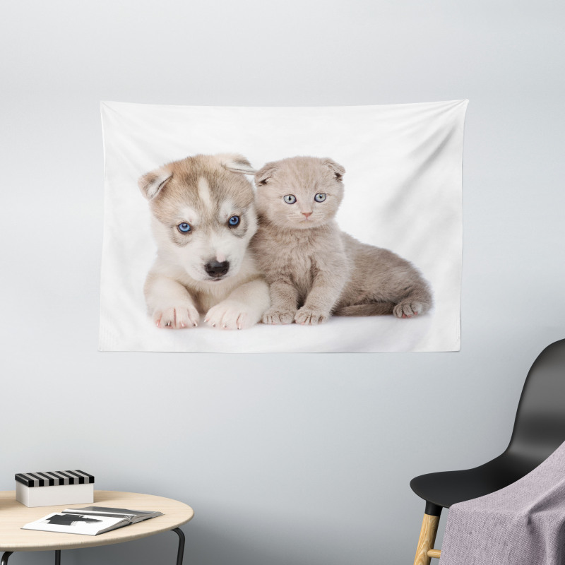 Cuddling Animals Wide Tapestry