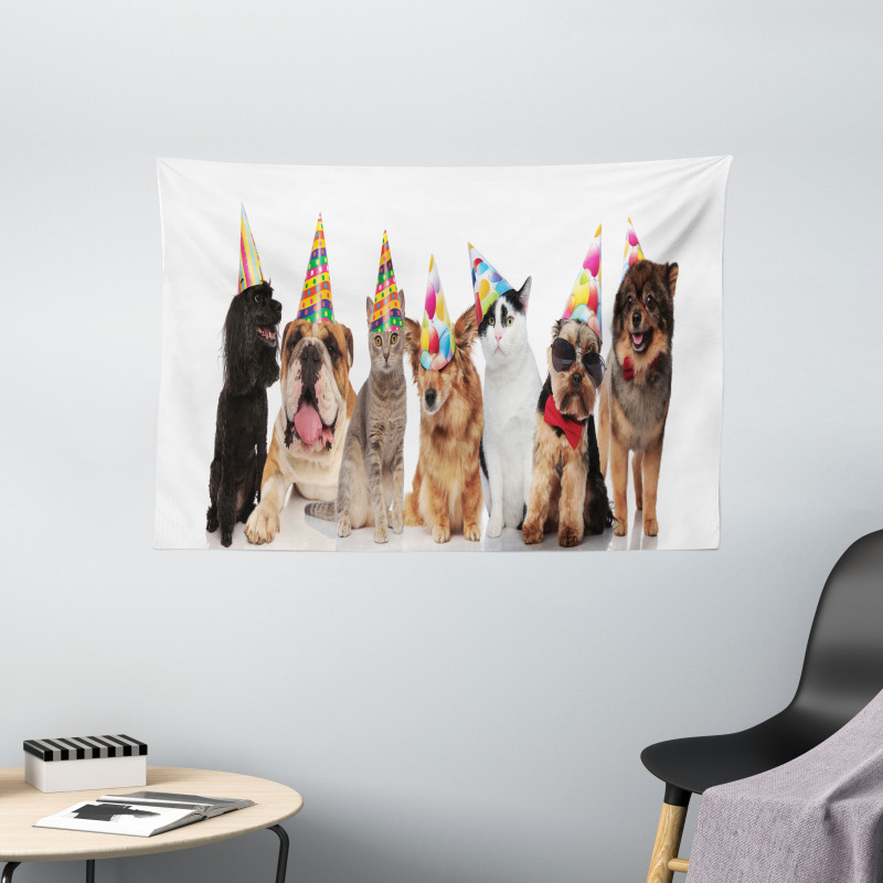 Party Animals in Hats Wide Tapestry