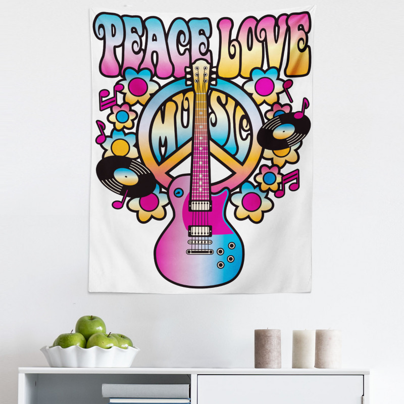 Müzik Mikrofiber Duvar Halısı Barış ve Aşk