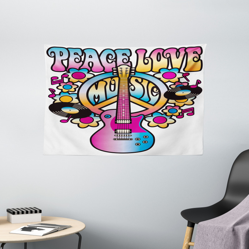 Peace Love Vinyl Music Wide Tapestry