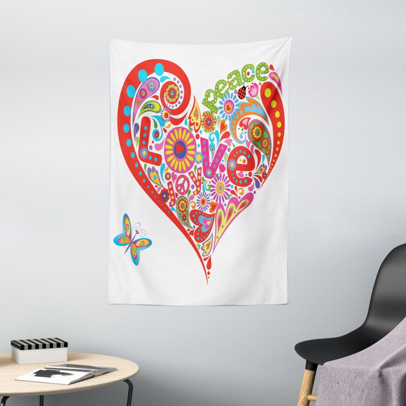 Colorful Peace Heart Tapestry