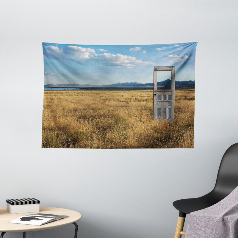 Field with Mountains Wide Tapestry