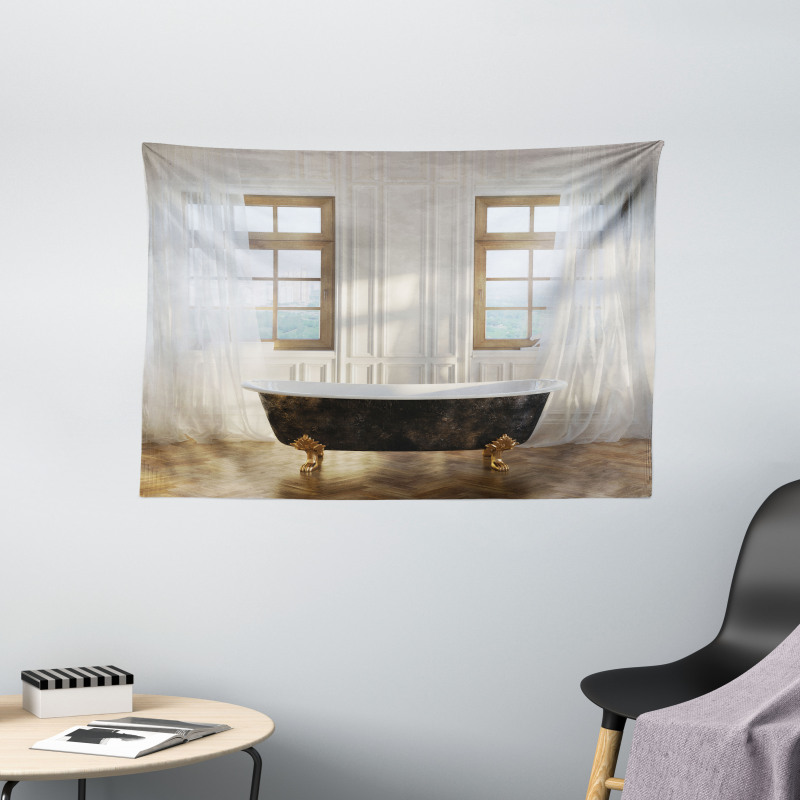 Bathtub in Modern Room Wide Tapestry