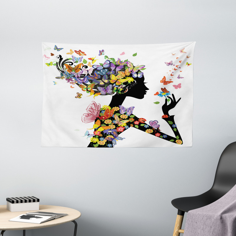 Flowers with Butterfly Wide Tapestry