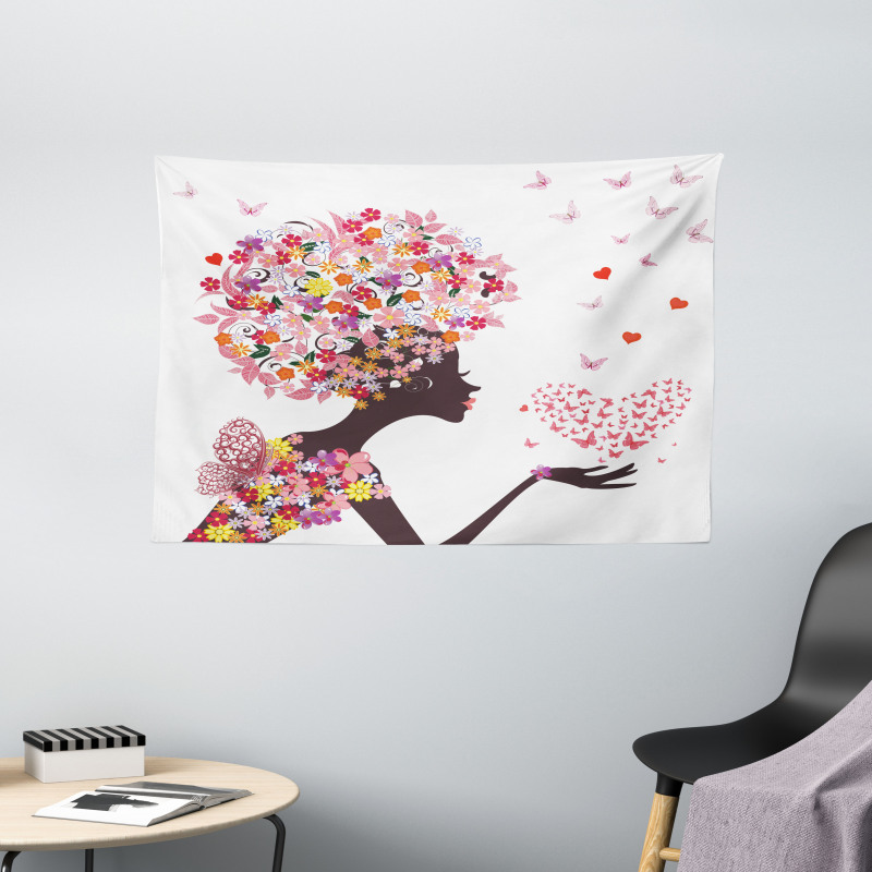 Butterflies Blossoms Wide Tapestry