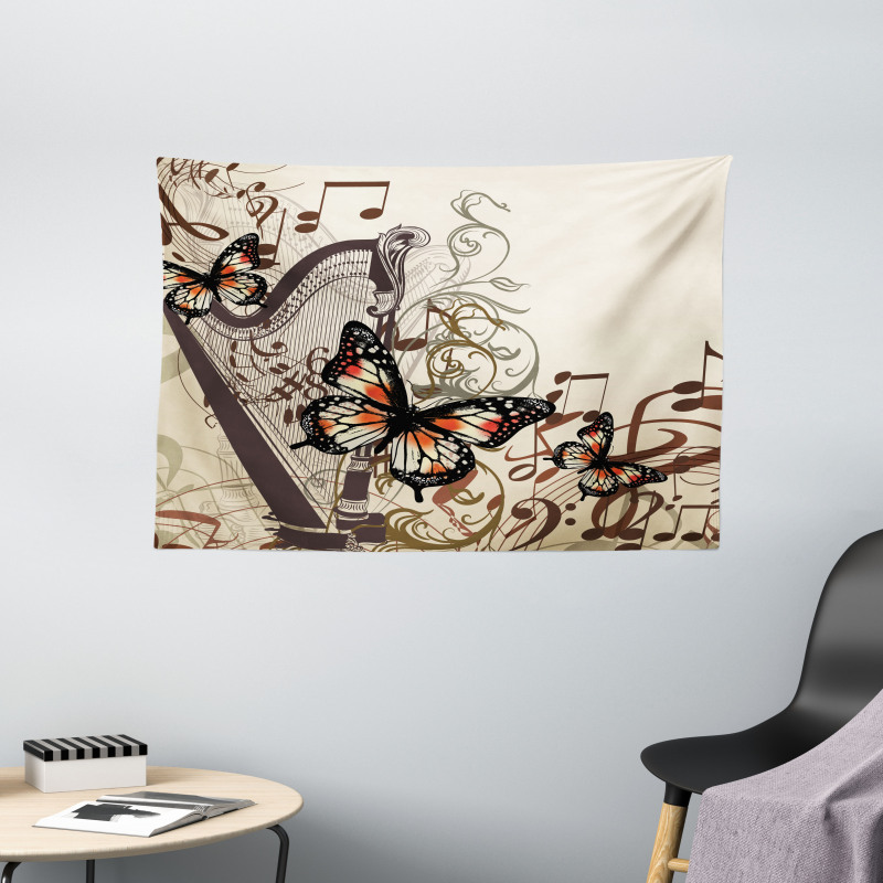 Harp Ornament Butterfly Wide Tapestry