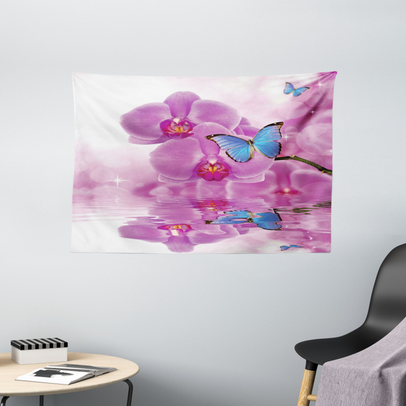 Orchid Bloom on Water Wide Tapestry