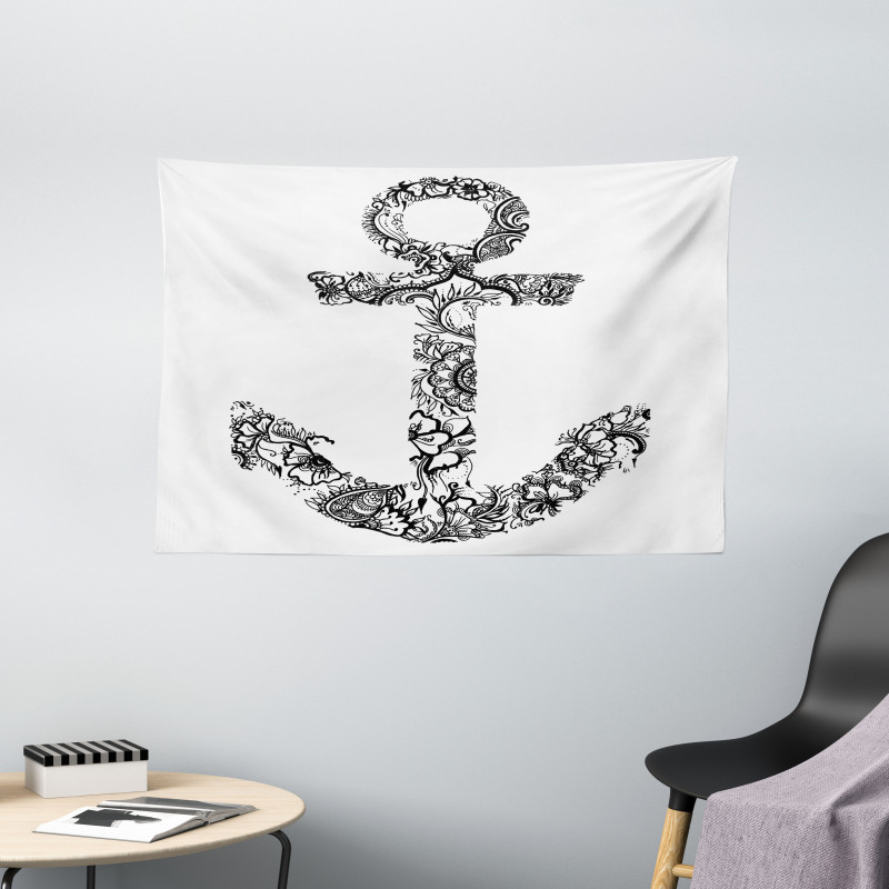 Anchor Shape Flower Wide Tapestry