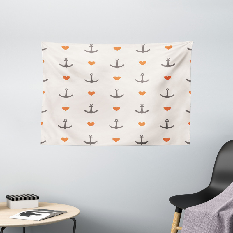 Anchors and Hearts Wide Tapestry