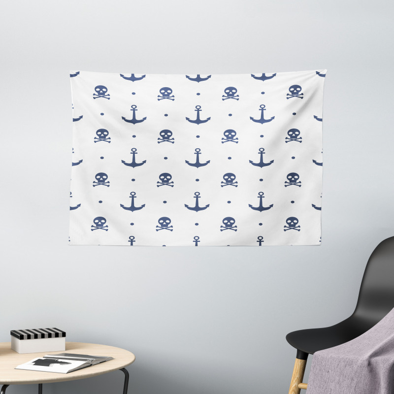 Anchors and Skulls Bones Wide Tapestry