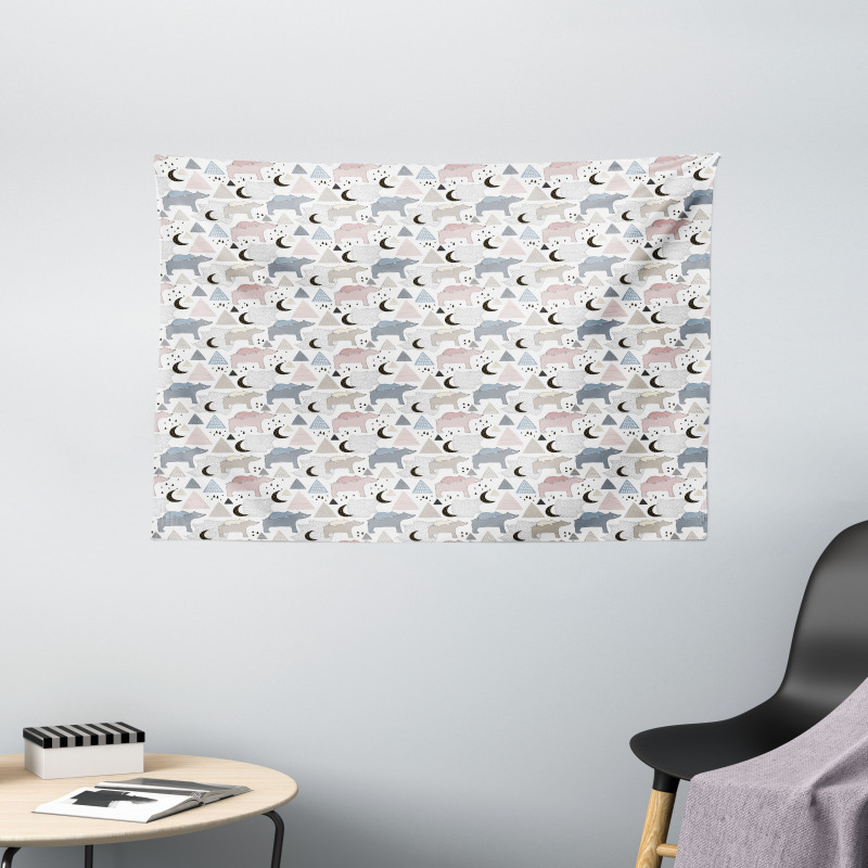 Pastel Polar Bear Pattern Wide Tapestry