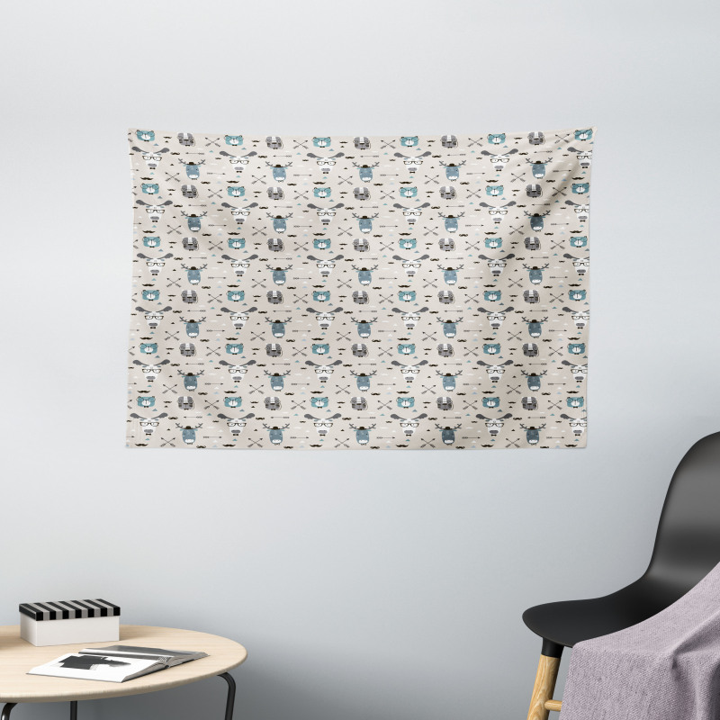 Childish Reindeer Heads Art Wide Tapestry