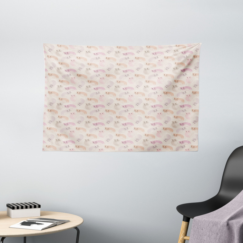 Childish Kitties Pastel Love Wide Tapestry