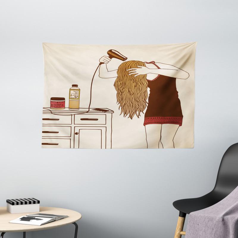 Girl Hair Care Sketch Art Wide Tapestry