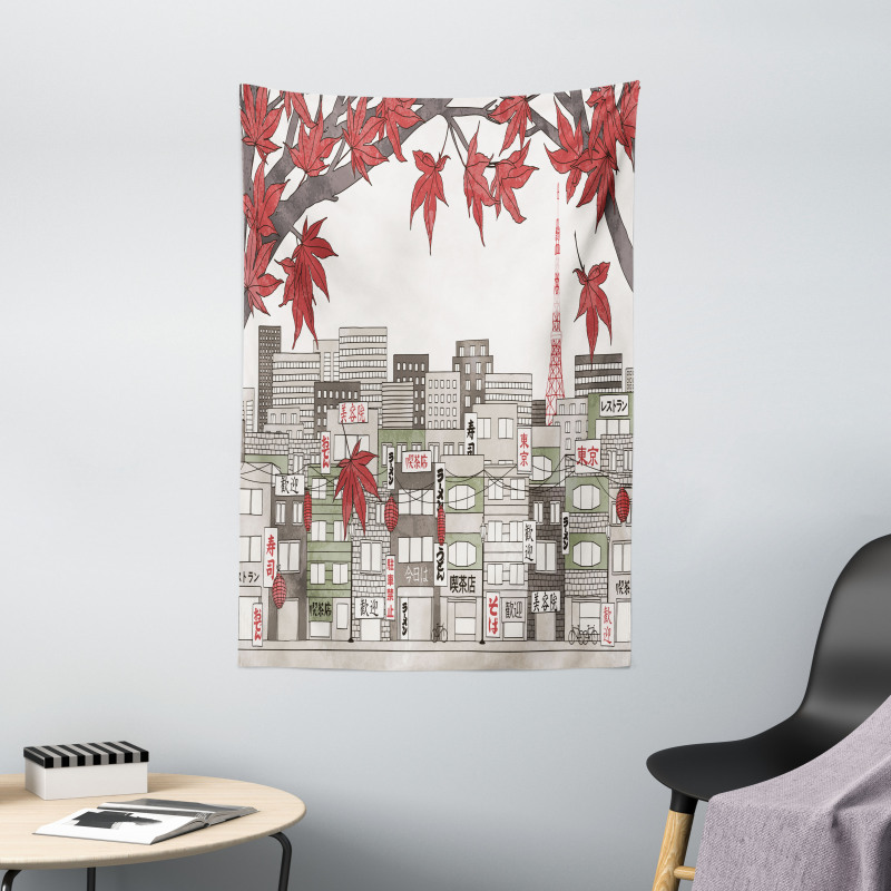 Japanese City Art Panorama Tapestry