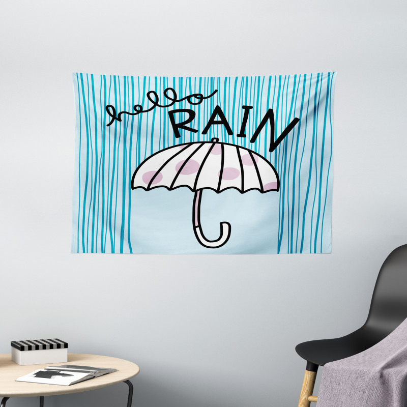 Hello Rain Wording Umbrella Wide Tapestry