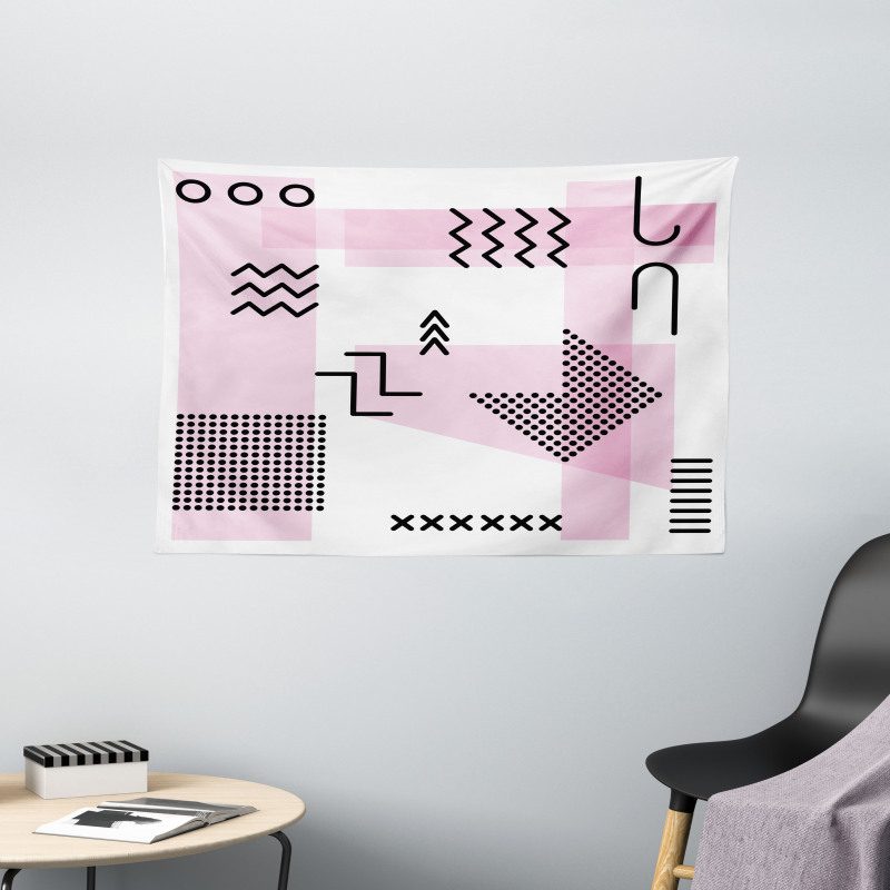 Memphis Retro Doodle Art Wide Tapestry