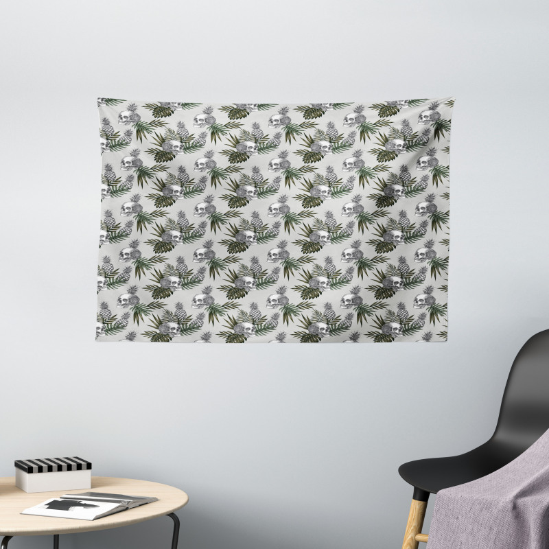 Gothic Item on Tropic Leaves Wide Tapestry