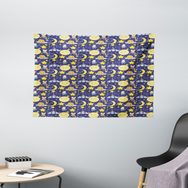 Sleeping Animals Cartoon Wide Tapestry