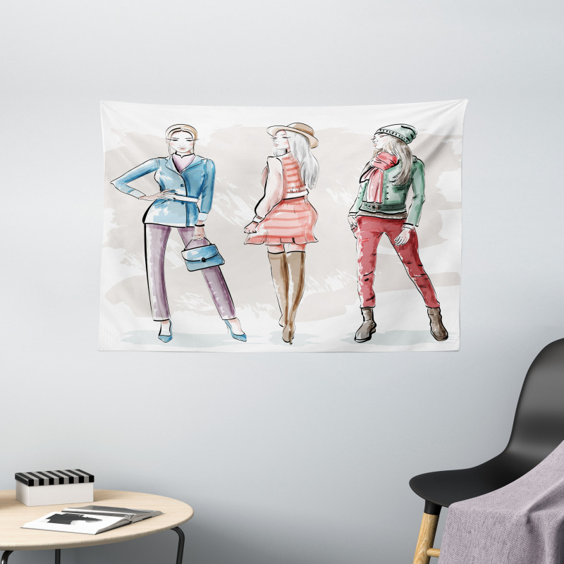 Young Women Clothes Sketch Wide Tapestry