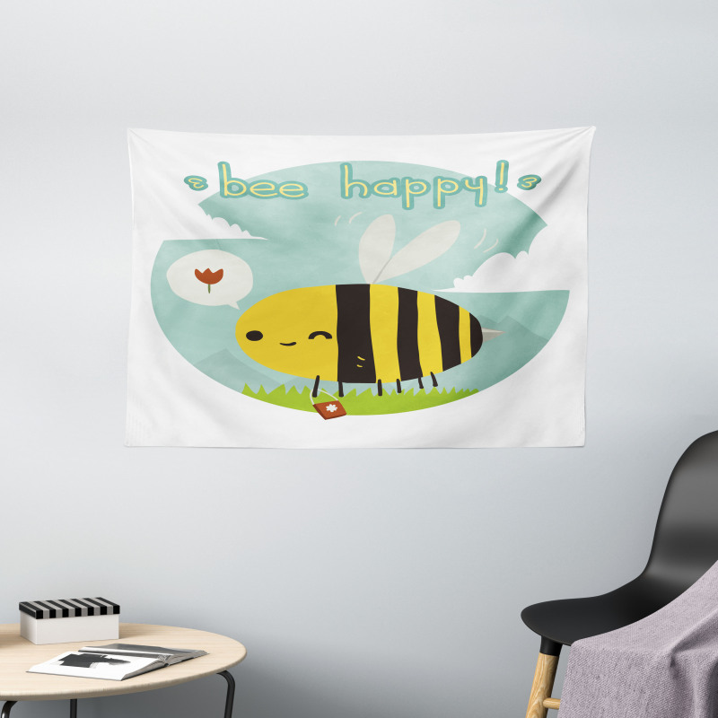 Bee Happy Doodle Wide Tapestry