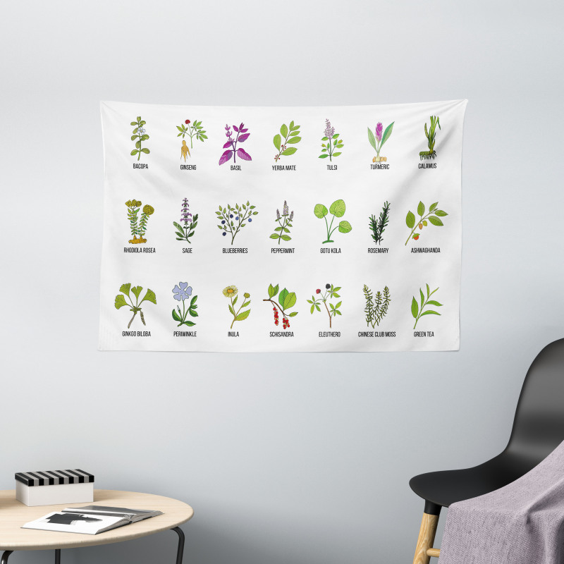 Educational Herbs Design Wide Tapestry