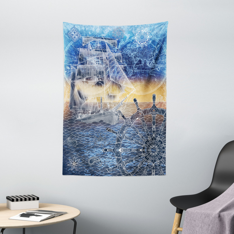 Nautical Ship on the Ocean Tapestry