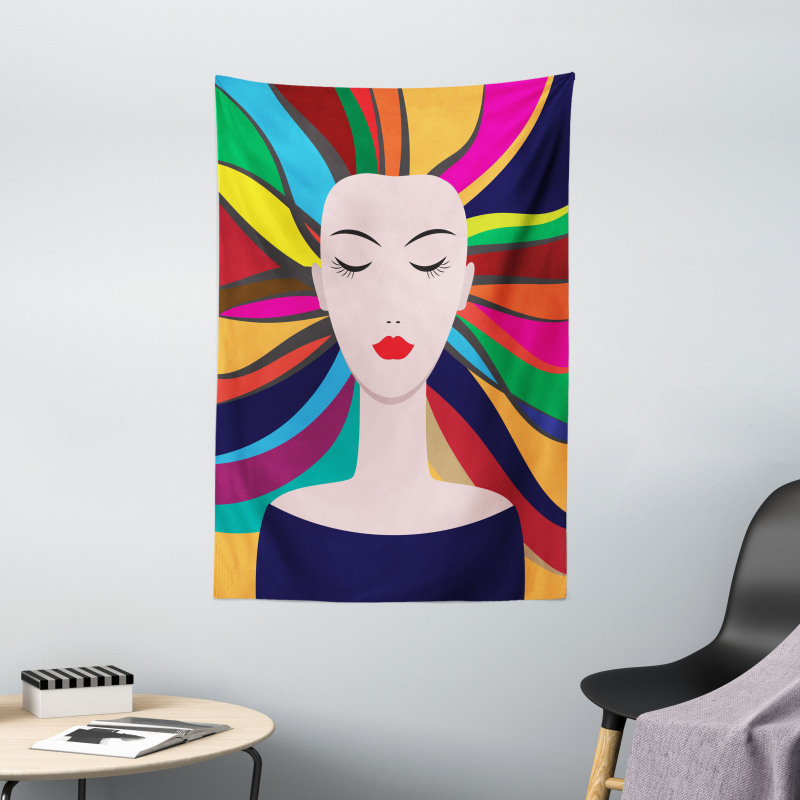 Lady and Colorful Strands Tapestry