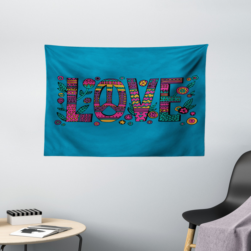 Love Wording in Hip Style Wide Tapestry