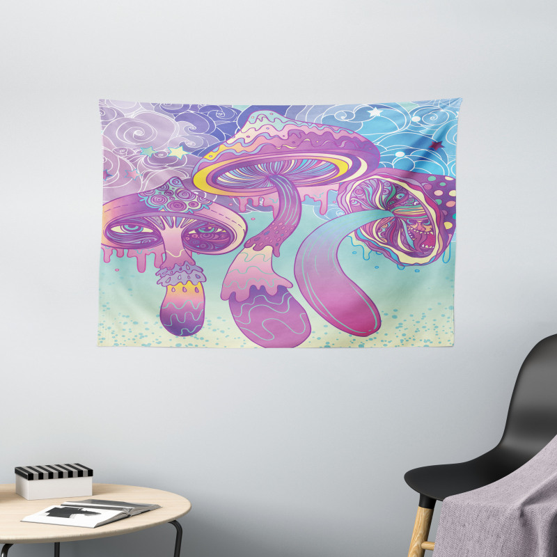 Trippy Magic Mushrooms Wide Tapestry