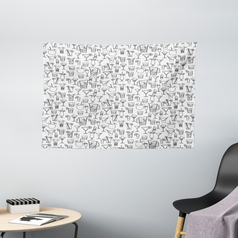 Monochrome Cocktails Wide Tapestry