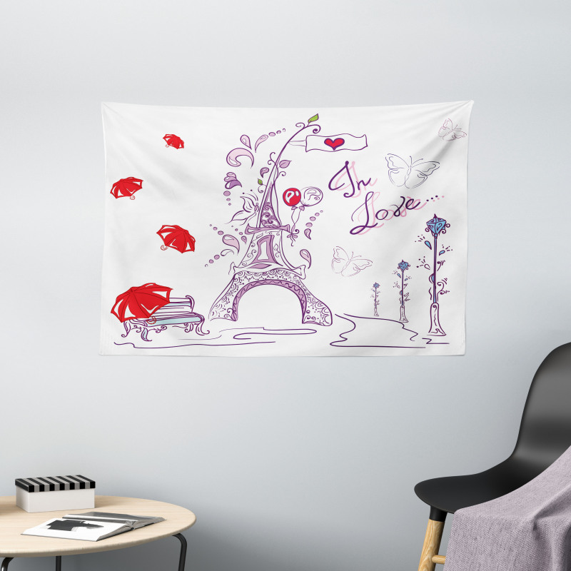 Doodle Romantic Paris Wide Tapestry