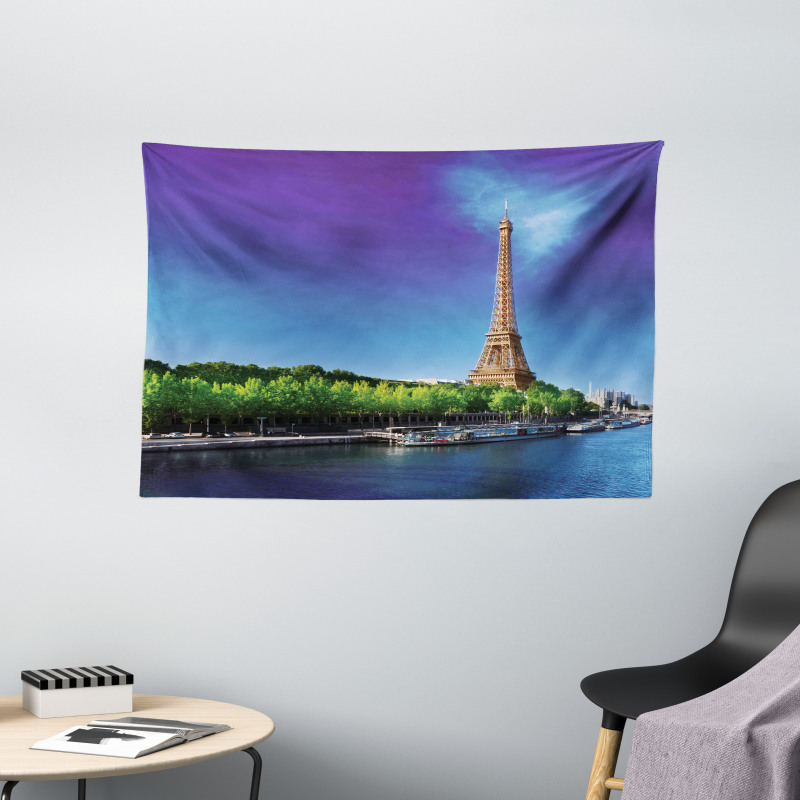 Eiffel at Sunrise Wide Tapestry