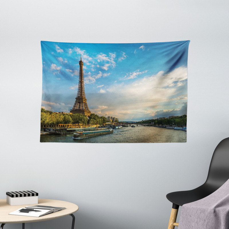 Sun Eiffel Tower Wide Tapestry