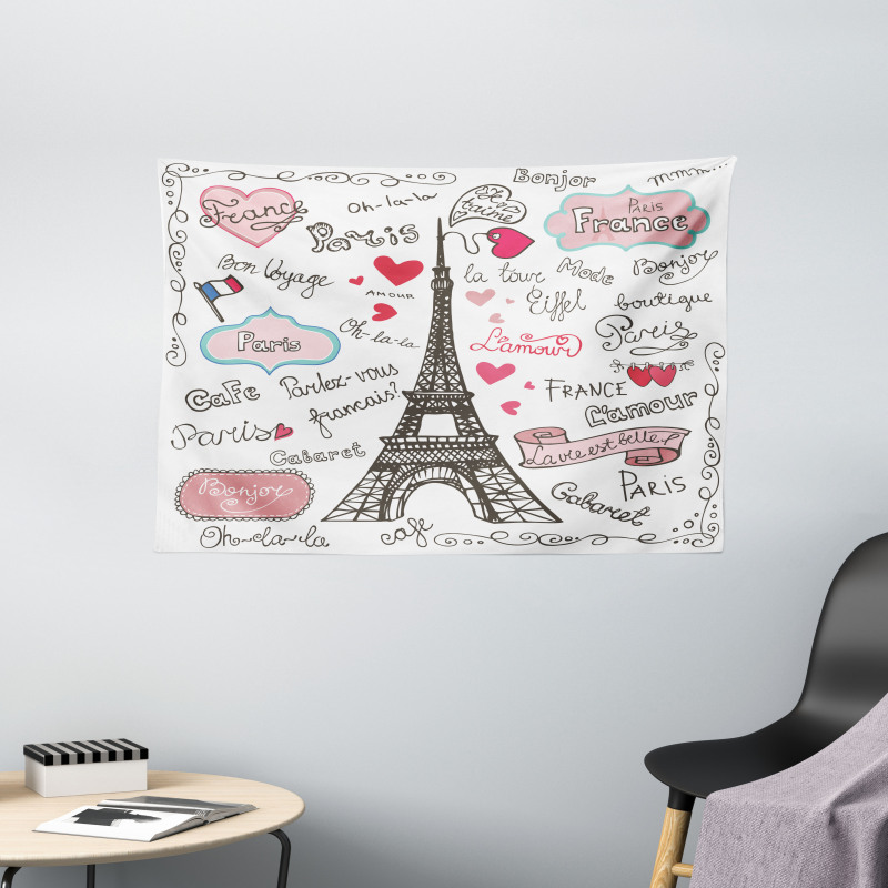 Paris Letter Heart Wide Tapestry