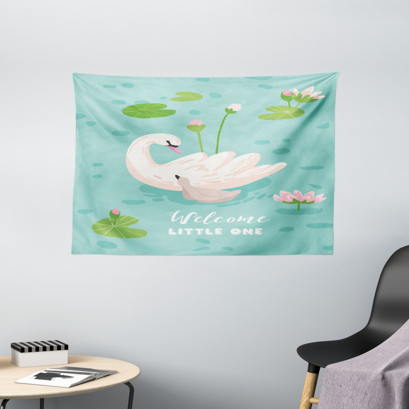 Baby Swan Welcoming Wide Tapestry