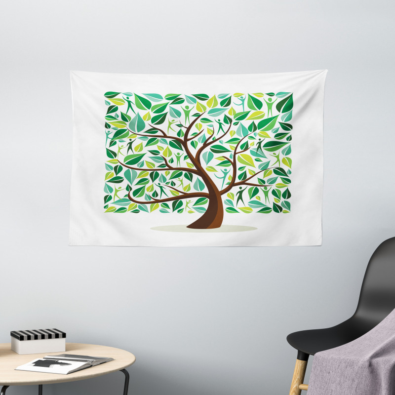 Squares Leaves Silhouette Wide Tapestry