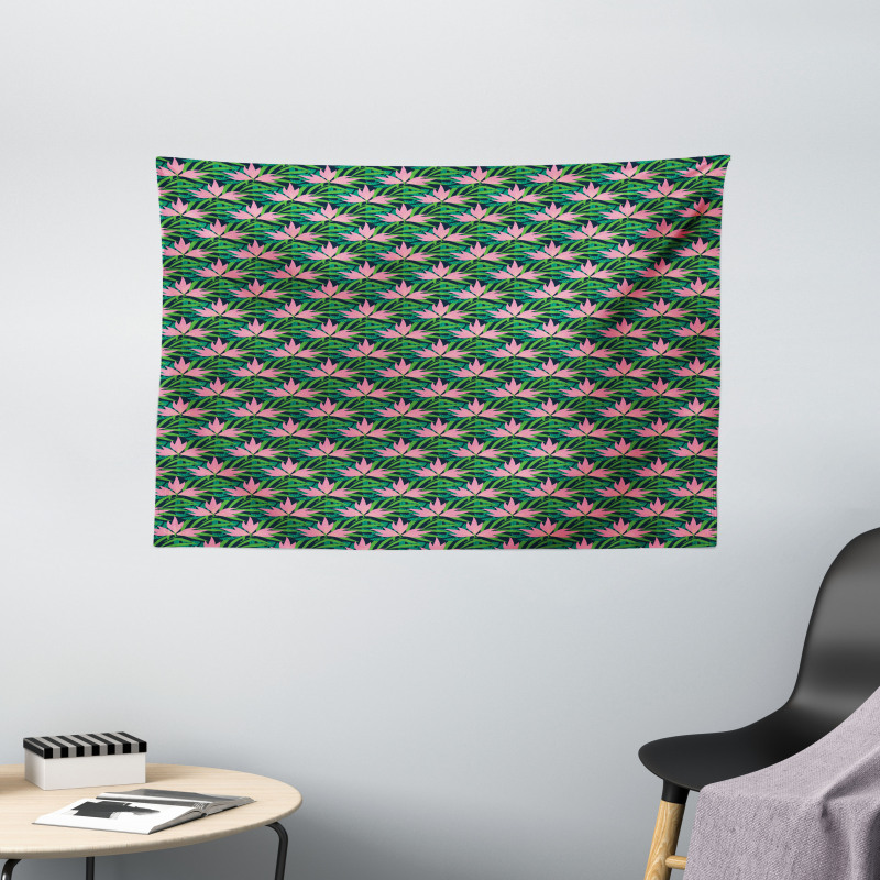 Tropical Monstera Flowers Wide Tapestry