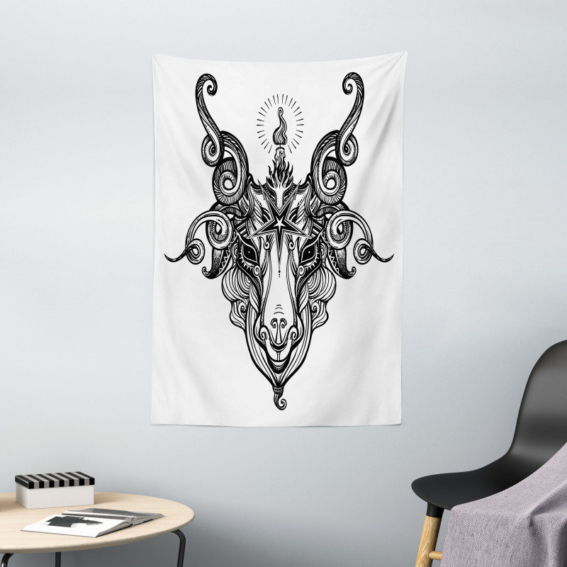 Satanic Goat Head Sketch Tapestry