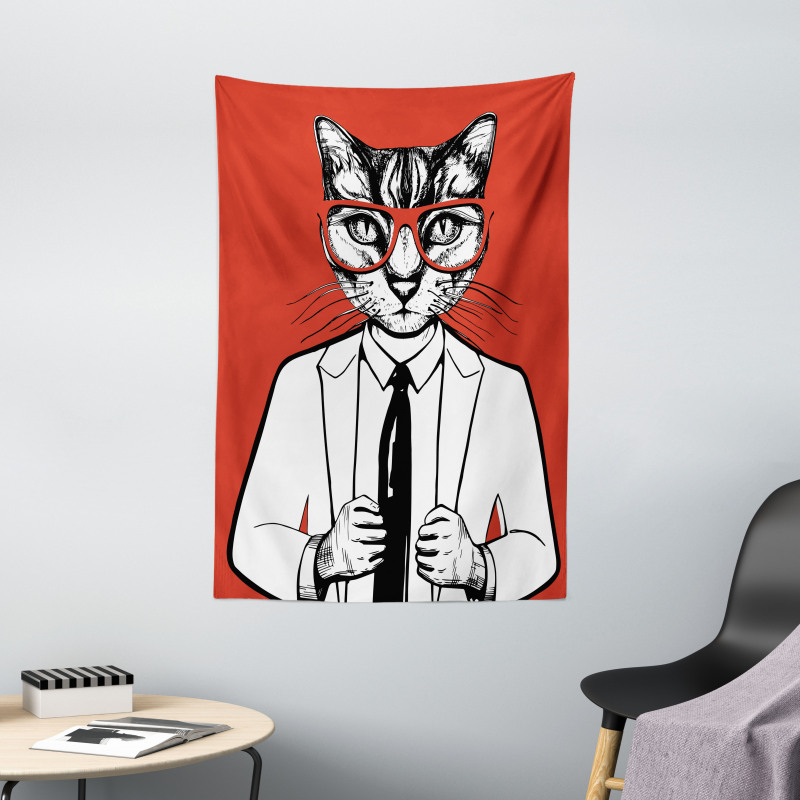 Funny Businessman Cat Suit Tapestry