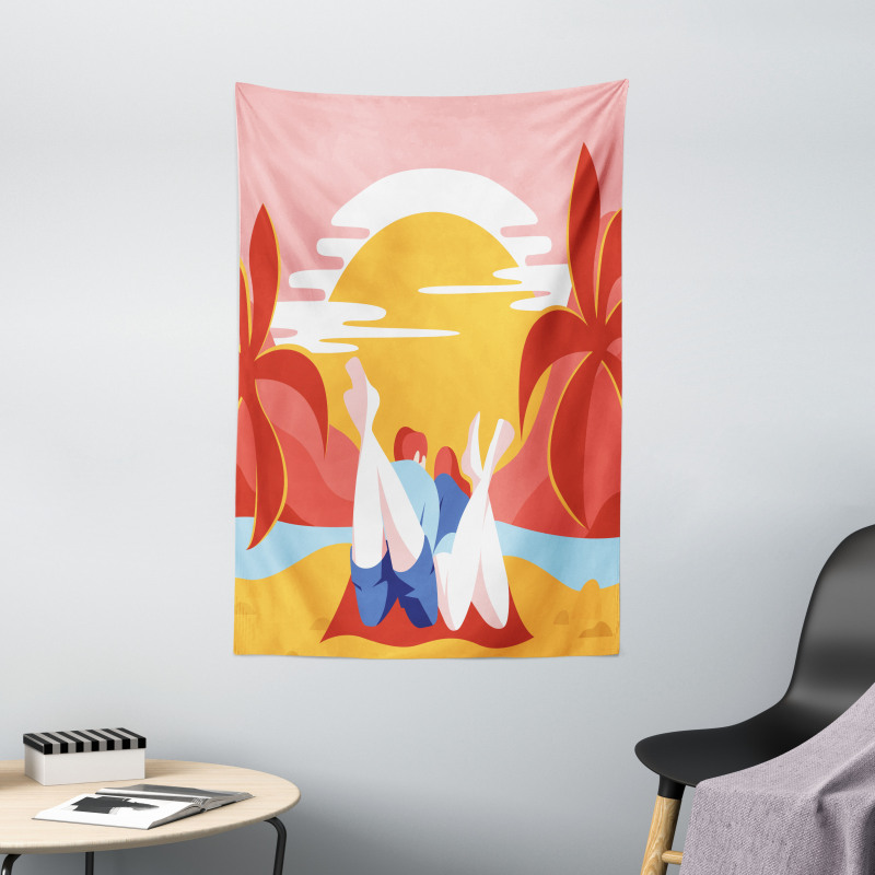 Summer Cartoon Young Couple Tapestry