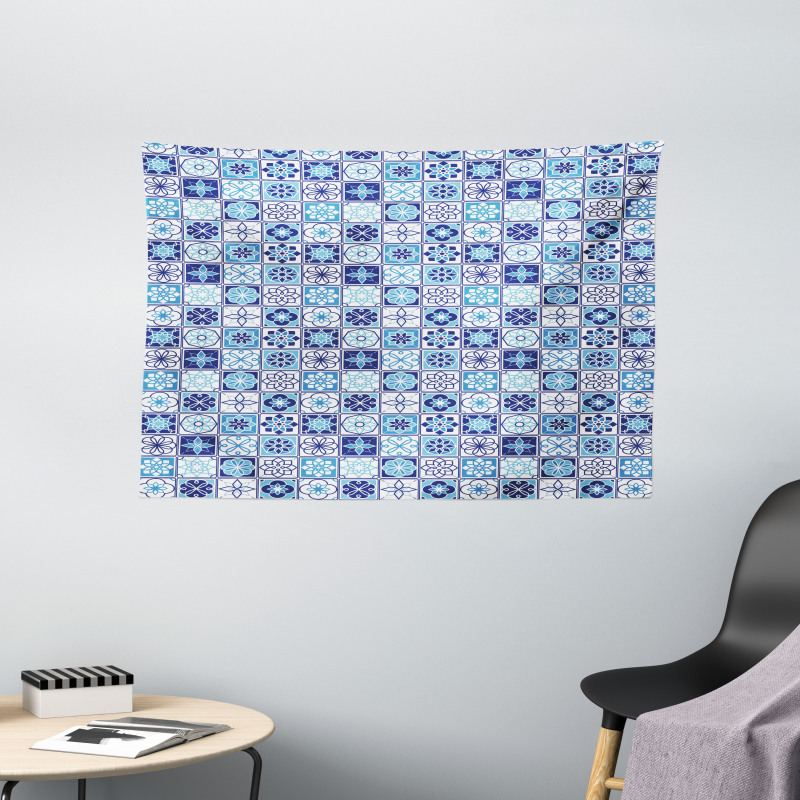 Floral Motif Squares Wide Tapestry