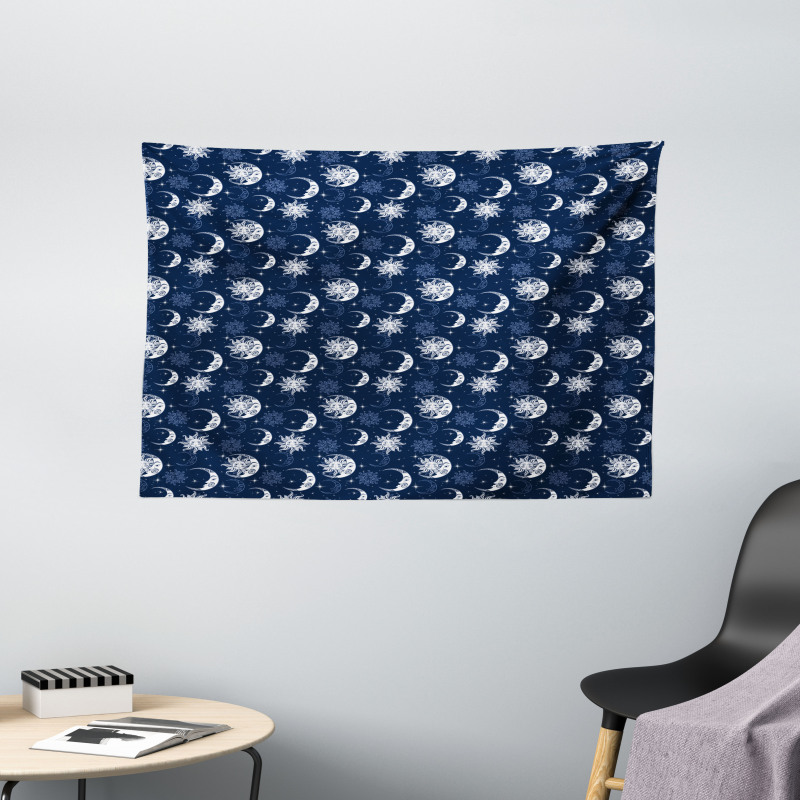 Mystical Sky Sun Stars Wide Tapestry