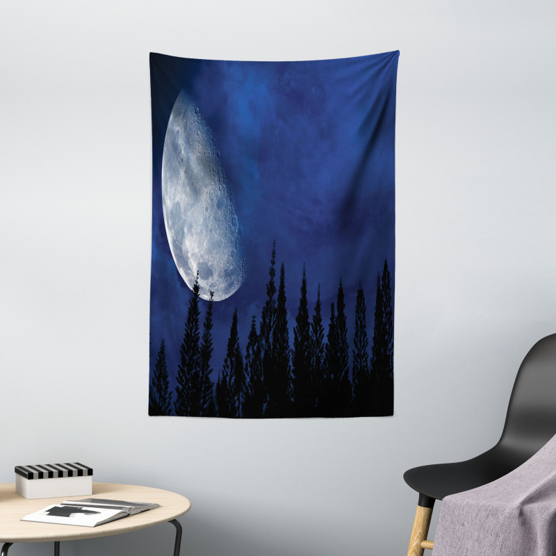 Forest Night Silhouette Tapestry