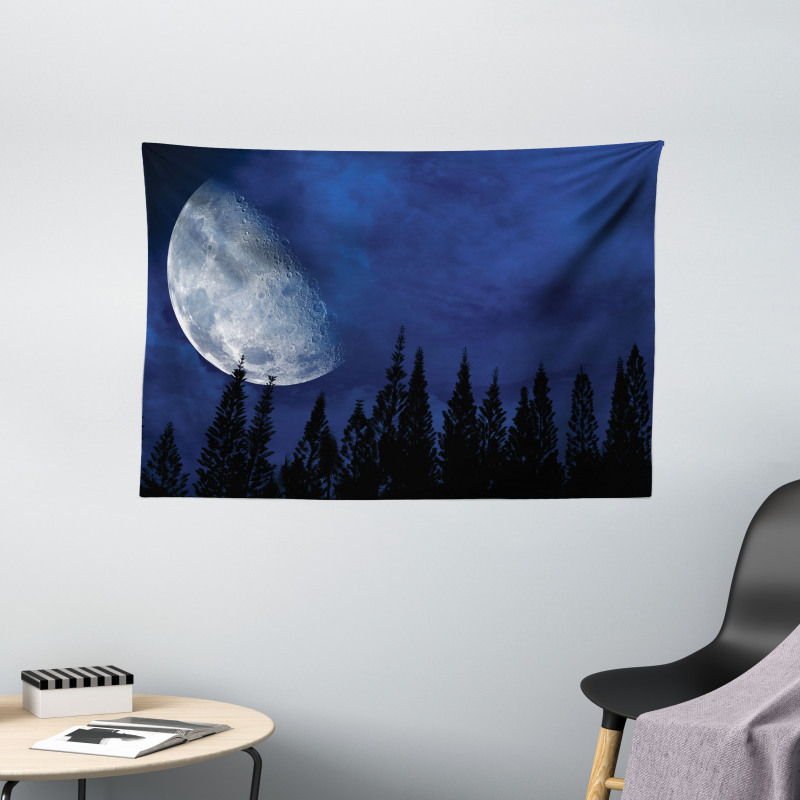 Forest Night Silhouette Wide Tapestry