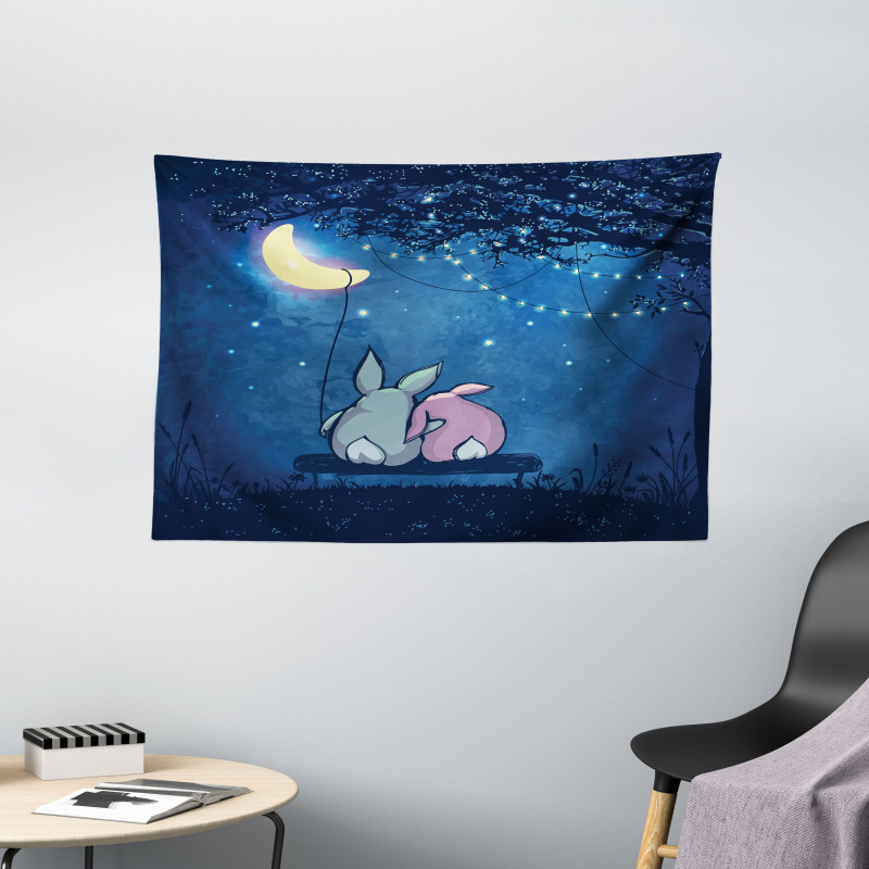 Rabbit Couple Art Wide Tapestry