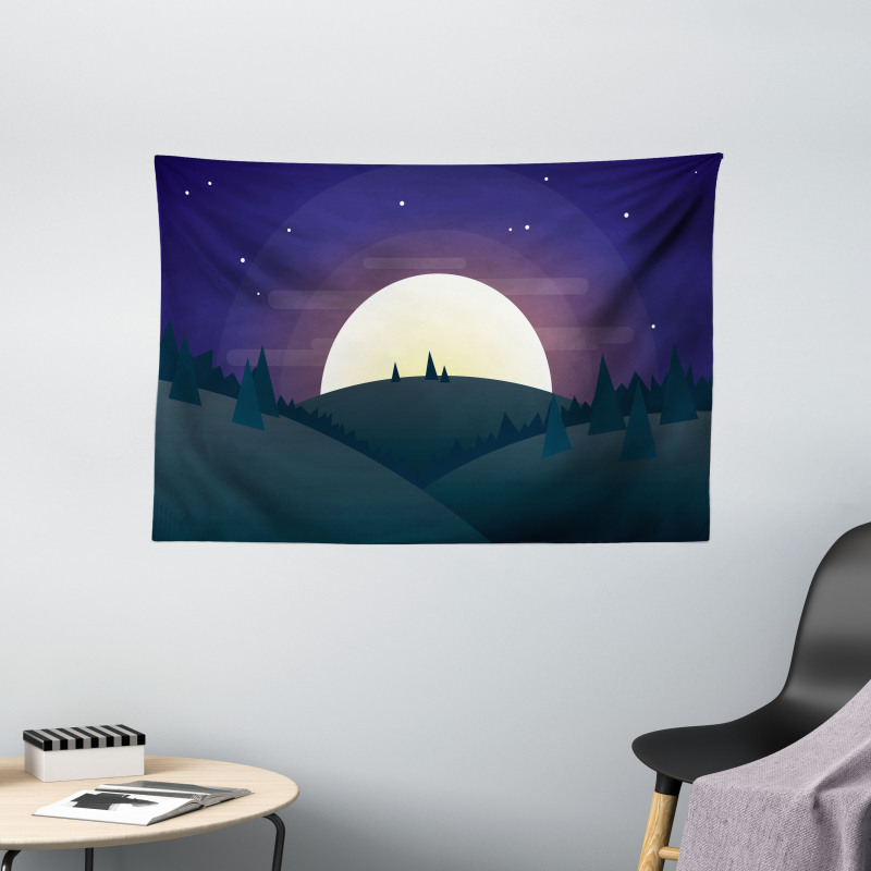 Night Forest Starry Sky Wide Tapestry