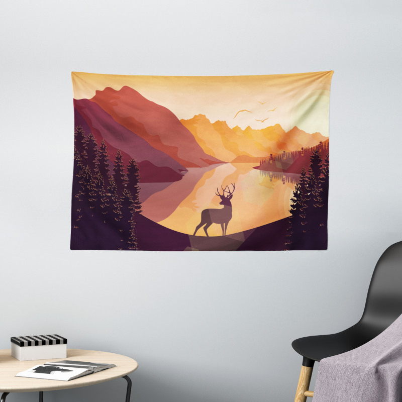 Bird Mountain Reindeer Wide Tapestry